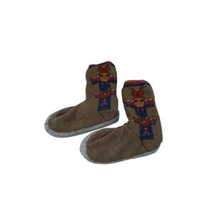 Eddie Bauer Slippers Aztec Print Soft Rubber Bottom Knit Faux Fur Womens L/XL